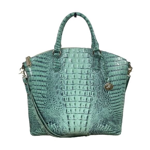 Brahmin Large Duxbury Satchel Bag Biscay Melbourne Blue Green Leather Croc - Picture 1 of 12